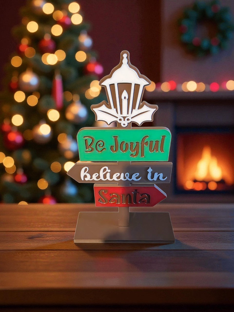 3D Christmas Santa Signpost – Festive Holiday Shelf Decor